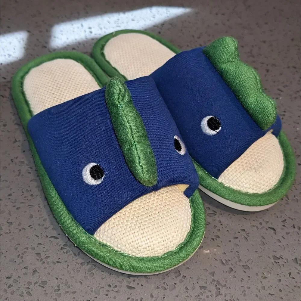 Kids Shark Animal House Slippers Sz-11/11.5 Blue Green SlipOn Slides House Shoes